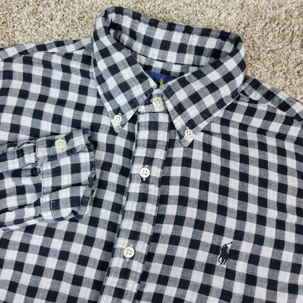 Ralph Lauren Mens Small Black White Gingham Check Pony Button Down LS Flannel